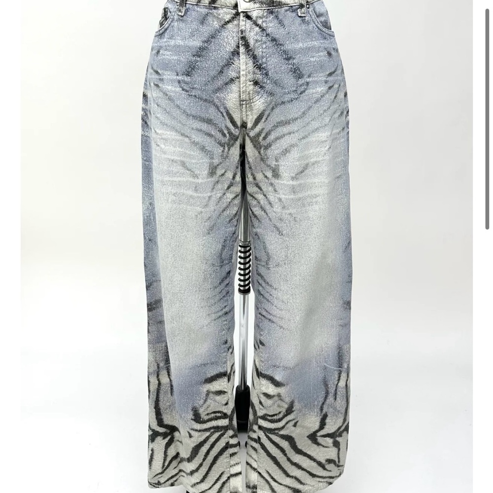 Roberto Cavalli Gray Zebra Print Men Jeans
